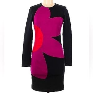 Nicole Miller collection Color Block Floral black red magenta Bodycon stunning